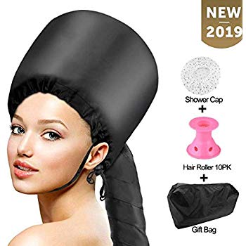 Bonnet Hood Hair Dryer Attachment Set - 10 Pink Hair Rollers Included