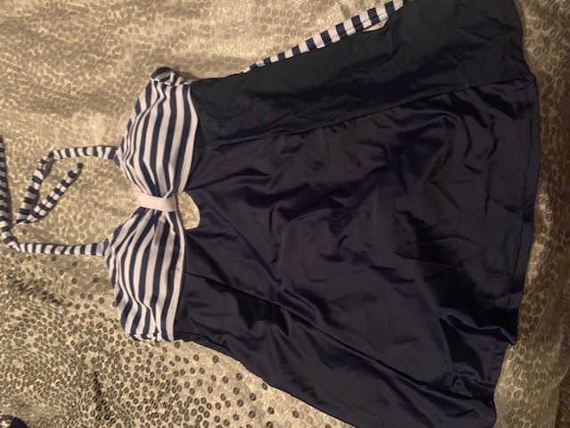 Navy & White Tankini Top Set with Boyshorts