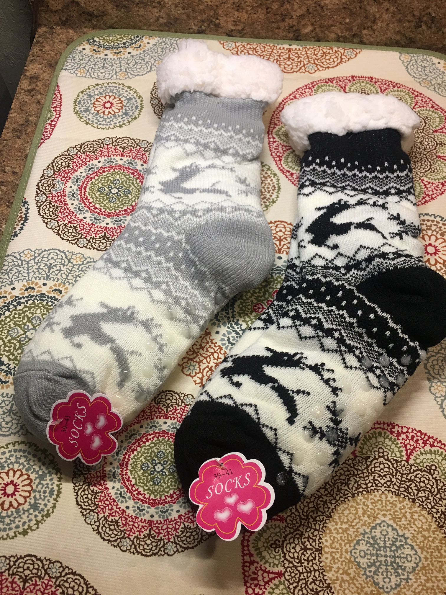 Christmas season fuzzy lined slipper socks