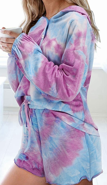 Tie Dye Printed Short Sleeve Pajama Set