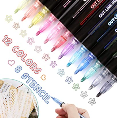 12 Colors Outline Metallic Markers