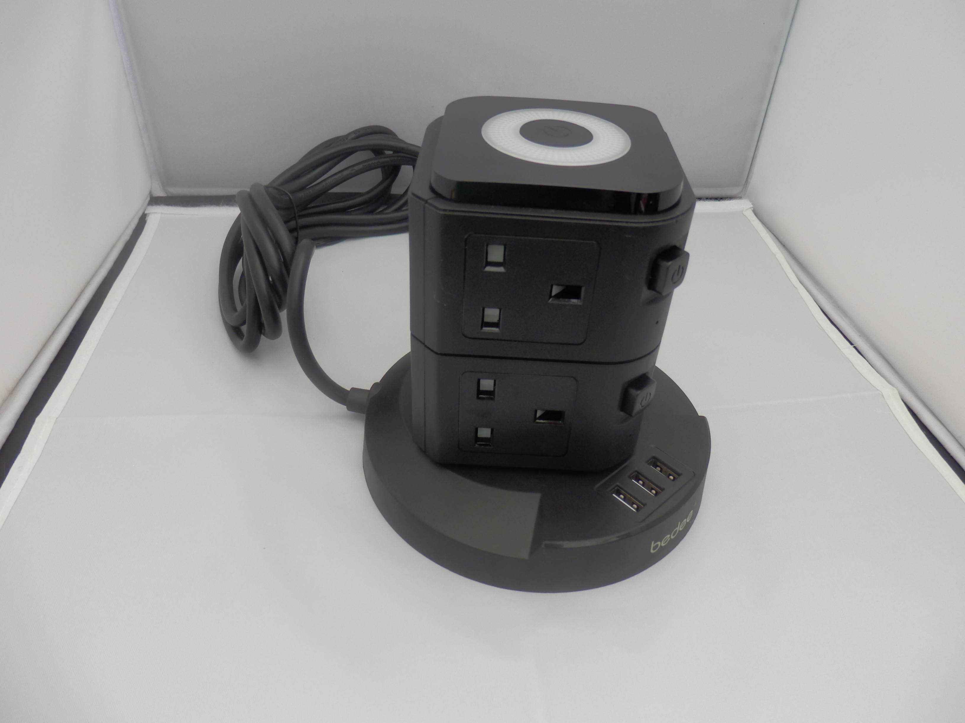 Tower Extension Plug with 8 AC Outlets, 3 USB Ports and Night Light by Bedee