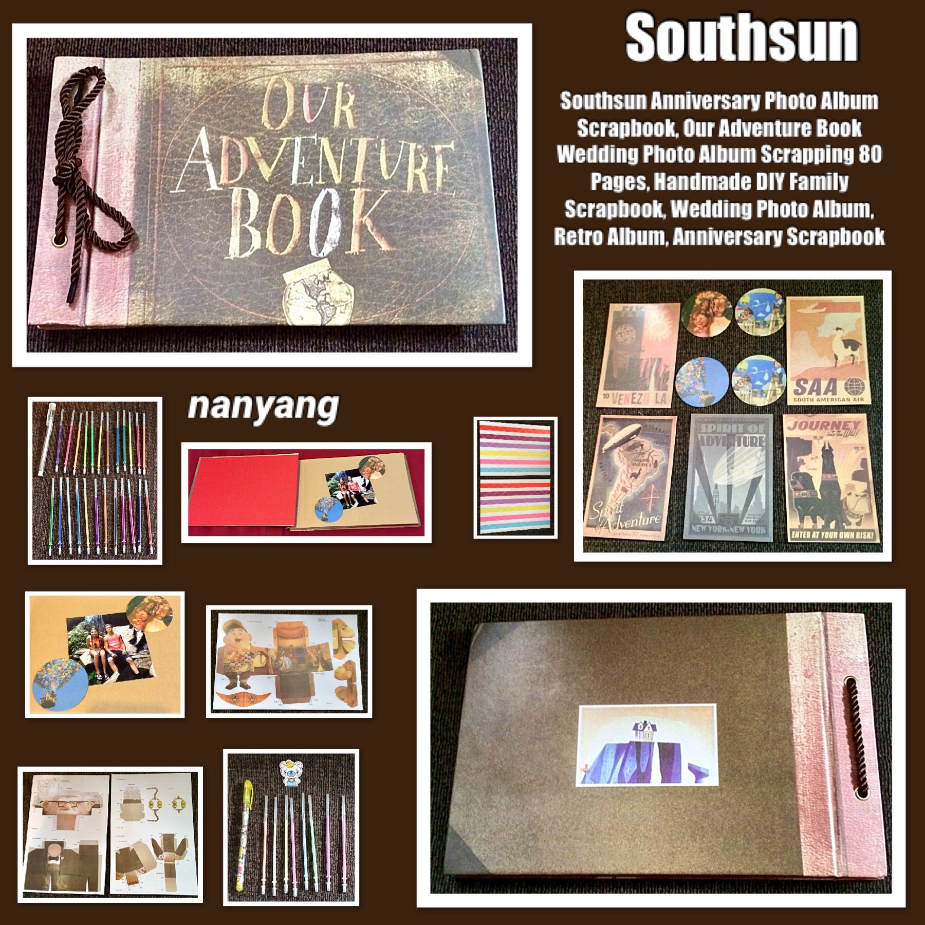 Southsun Anniversary Photo Album Scrapbook, Our Adventure Book Wedding Photo Album Scrapping 80 Pages, Handmade DIY Family Scrapbook, Wedding Photo Album, Retro Album, Anniversay Scrapbook