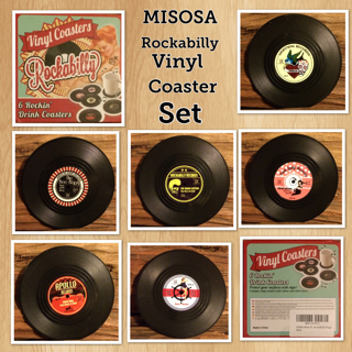 MISOSA 6-Piece Drink Coasters With Gift Box, Rockabilly Vinyl Coaster Set – Protect Furniture From Water Marks & Damage