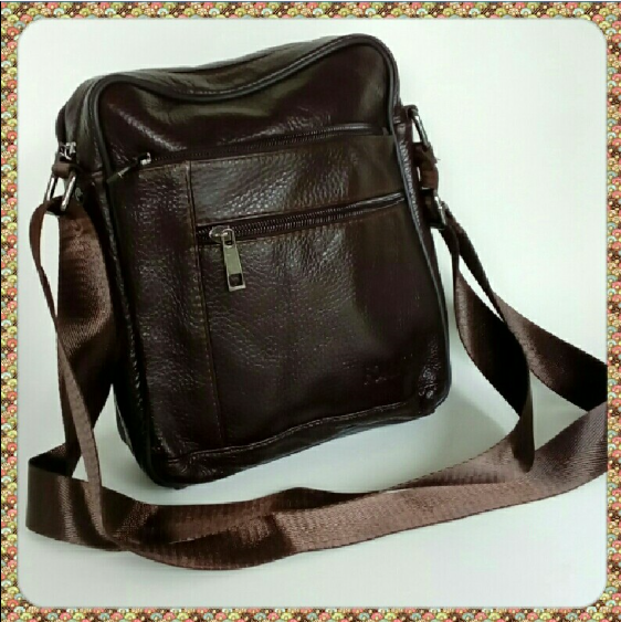 Small Genuine Leather Cross Body Messenger Bags Satchel Shoulder Bag for Men Brown