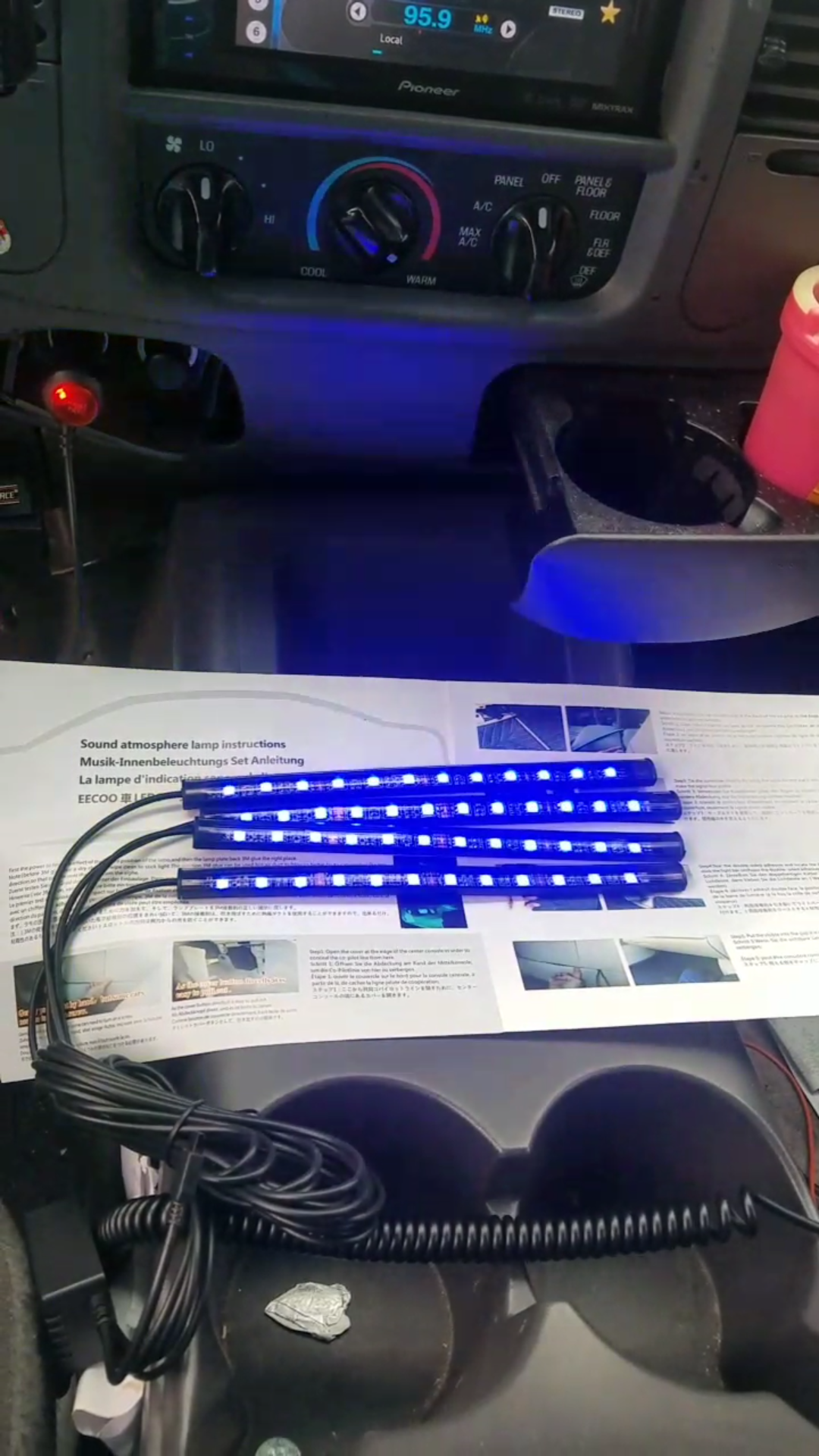 LED car lights 4 strips cigarette lighter adapter