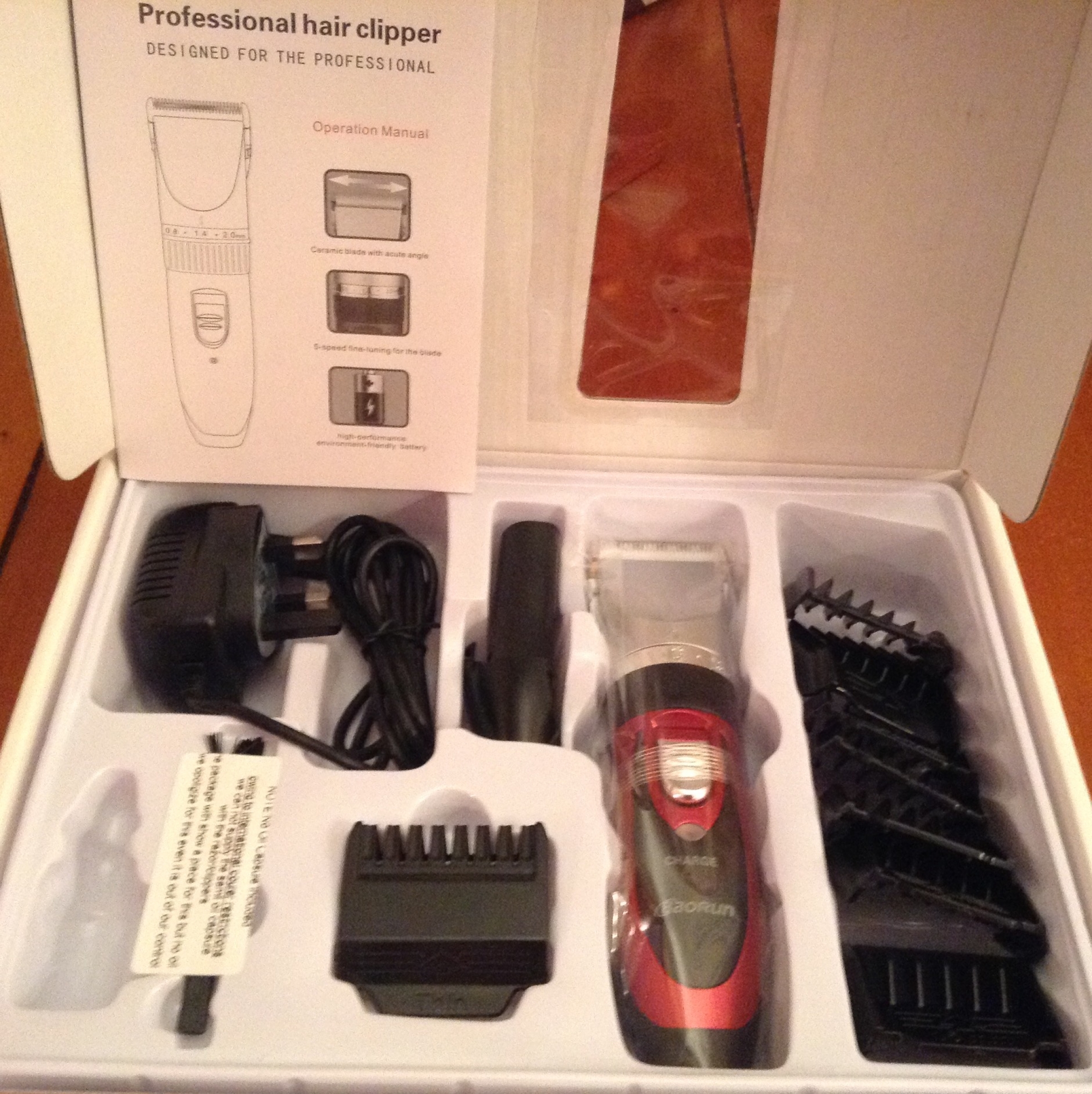 A rechargeable cordless electric hair trimmer