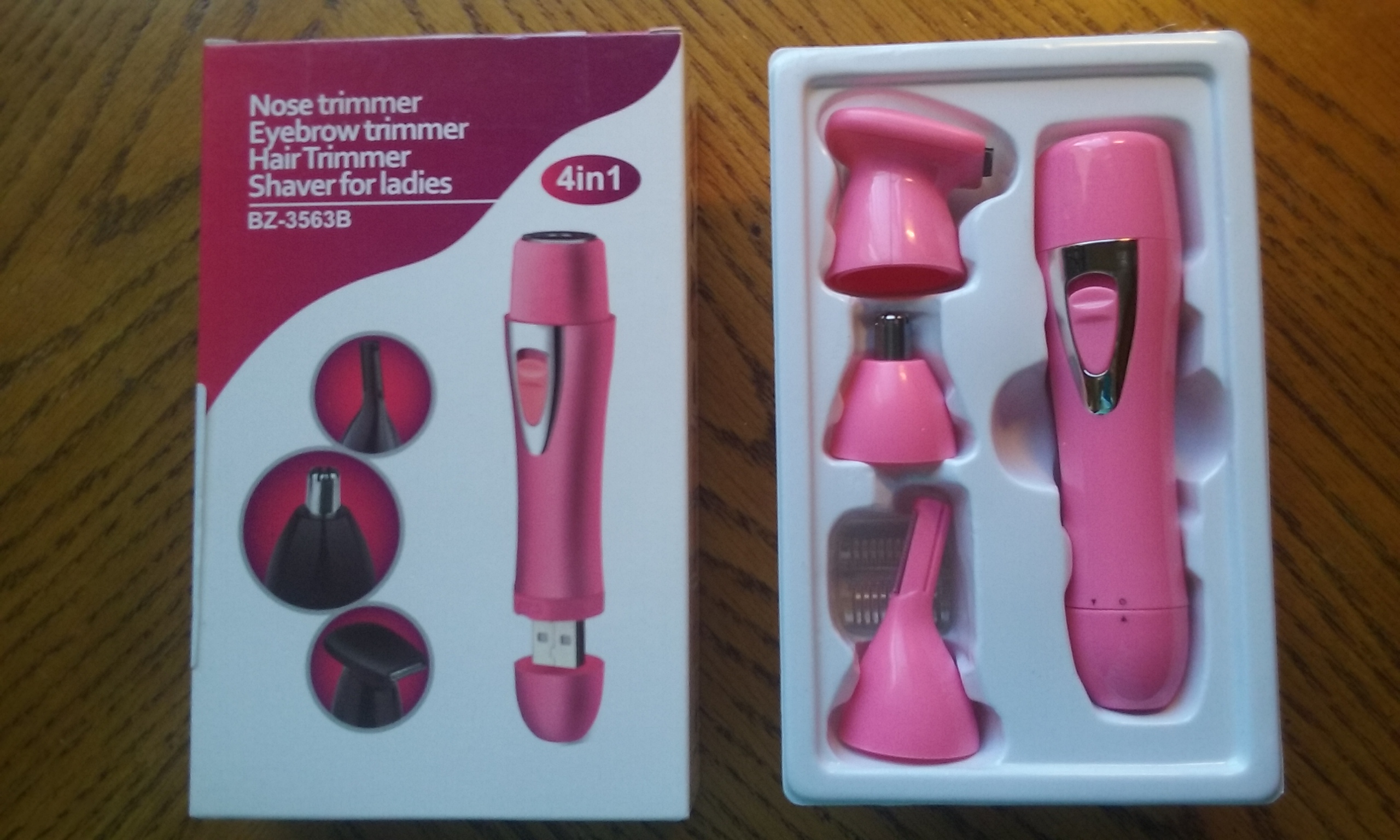 COMPACT PINK FACIAL HAIR TRIMMER WITH 4 CUTTING HEADS