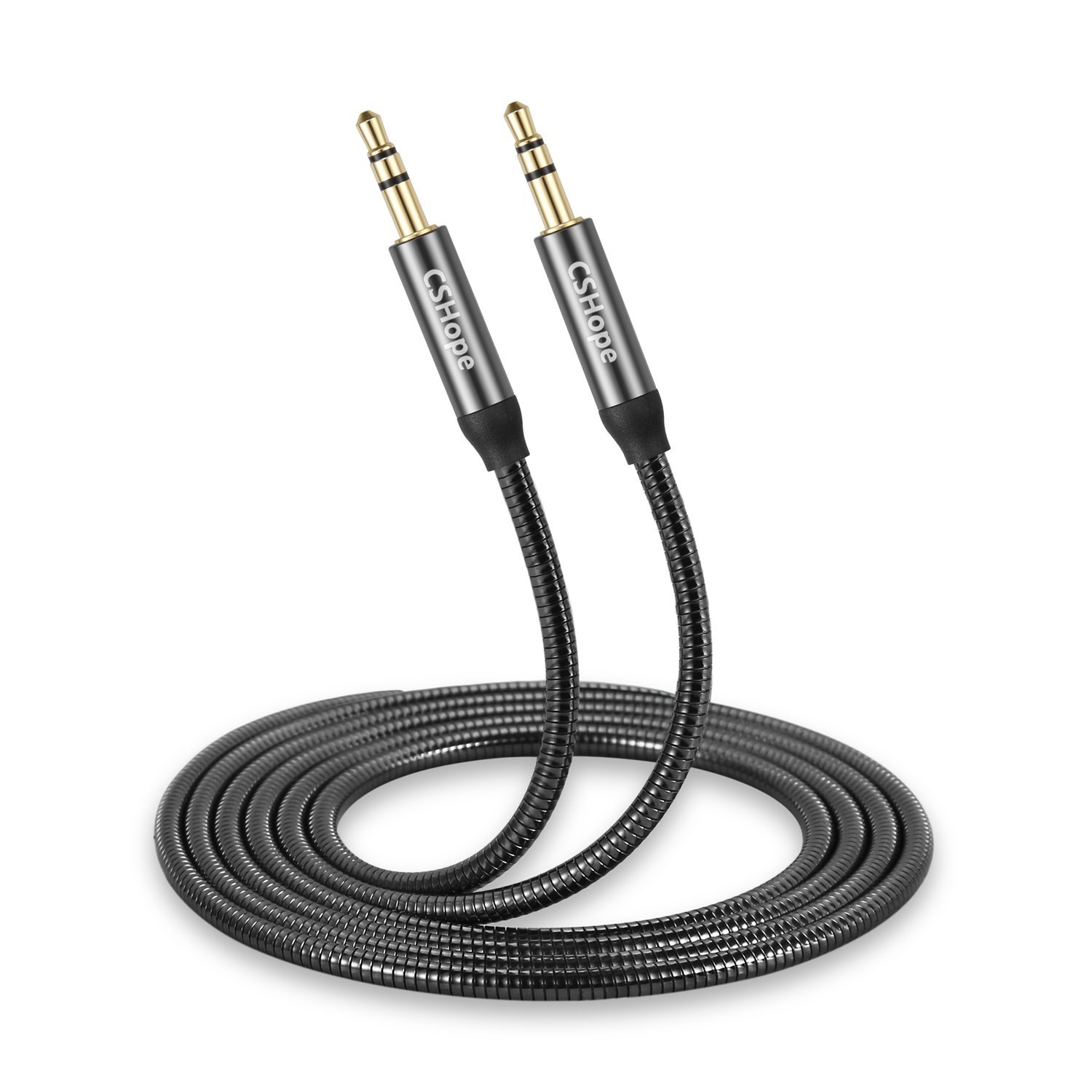 Durable AUX cable for multi-use audio stream.